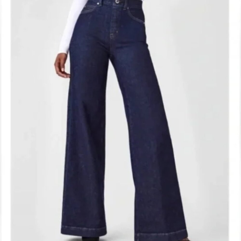 SPANX Everywhere Wide Leg Jeans With Waist Shaping Raw Indigo Size XL